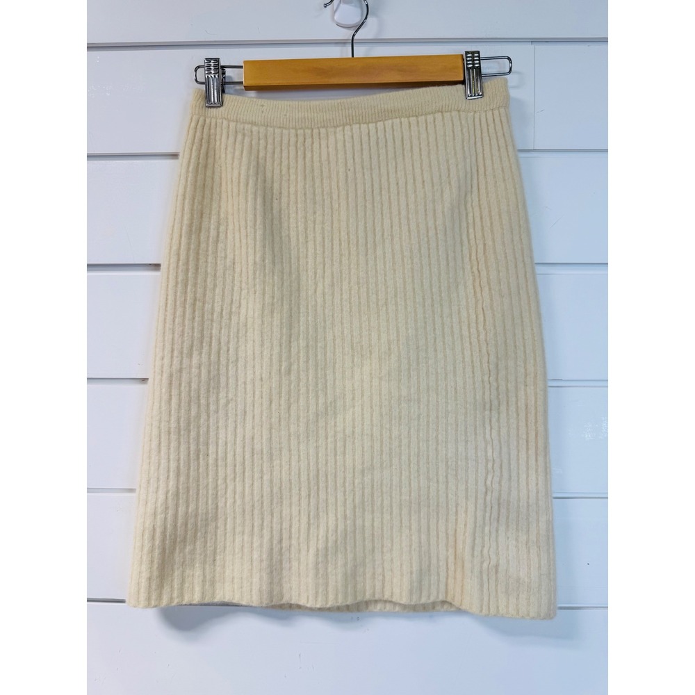 Vintage Klei Cream Ribbed Lambswool Angora Knit Pencil Skirt Small Ivory